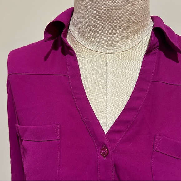 Express Portfolio shirt Pink 3/4 Sleeve Button Down Blouse - Picture 2 of 5